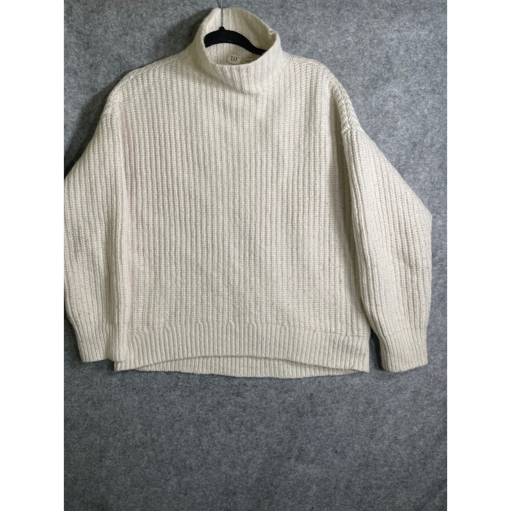 Gap Cream Ribbed Chunky Knit Mock Neck Sweater Wool Alpaca Blend Large